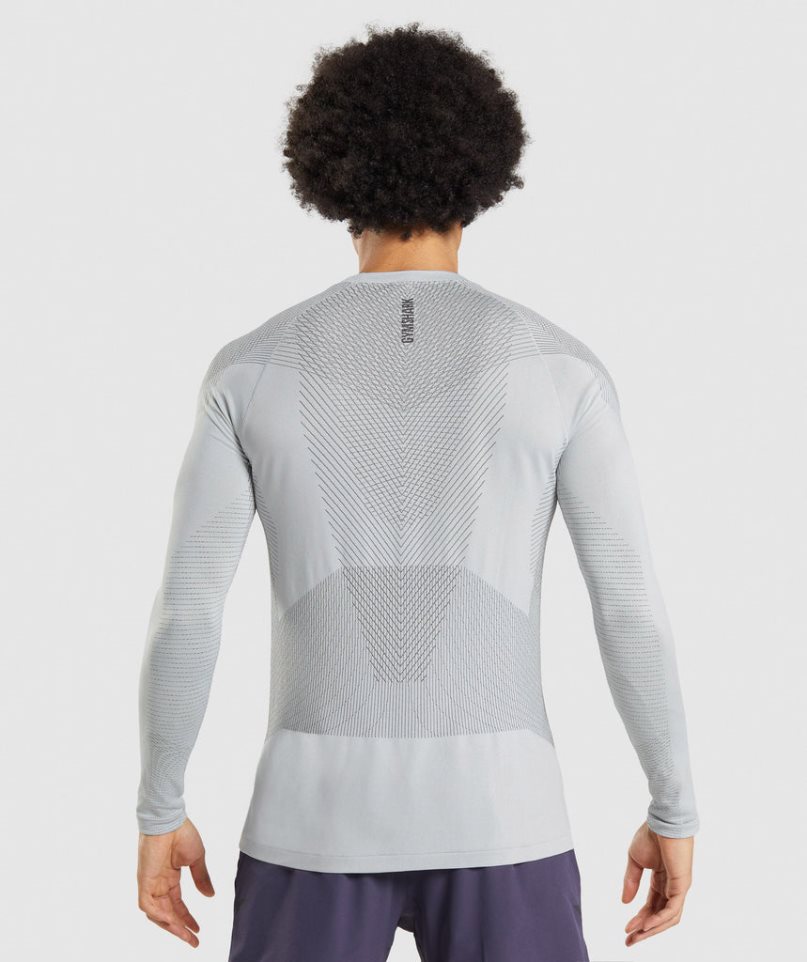 Men's Gymshark Apex Seamless Long Sleeve T-Shirts Light Grey | CA A6D851